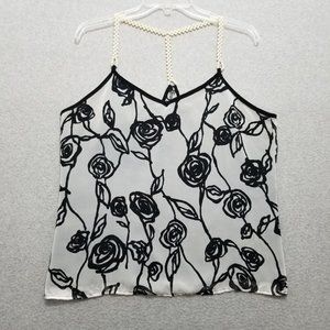 Joompy Top Womens Large Ivory Floral‎ Stone Strap Lightweight